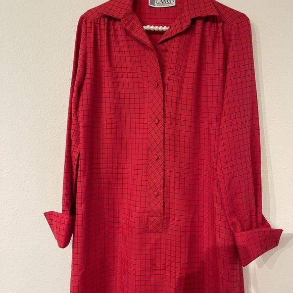 𝅺vtg 6 Lanvin dress couture gingham square vintage silk checkered pinup 60s 70s - Picture 14 of 16
